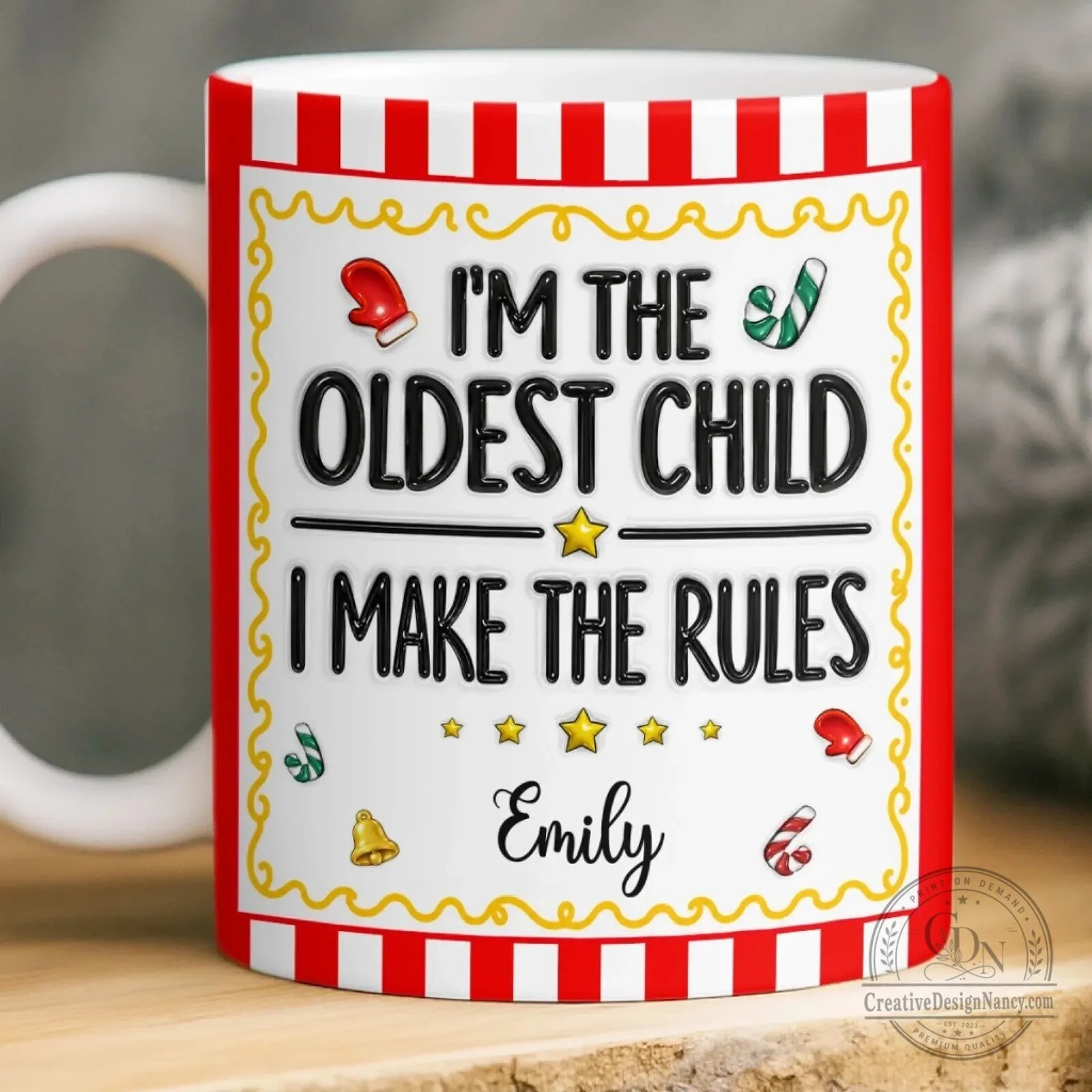 Personalized Oldest Child I Make The Rules Christmas Mug with Custom Name