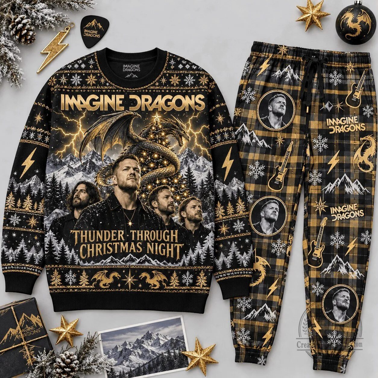 Imagine Dragons Thunder Through Christmas Night Ugly Christmas Sweater
