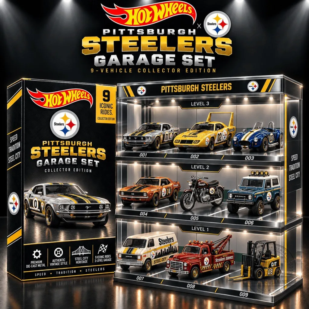Hot Wheels Pittsburgh Steelers 9-Vehicle Collector Edition Garage Set Hot Wheels Pittsburgh Steelers 9-Vehicle Collector Edition Garage Set