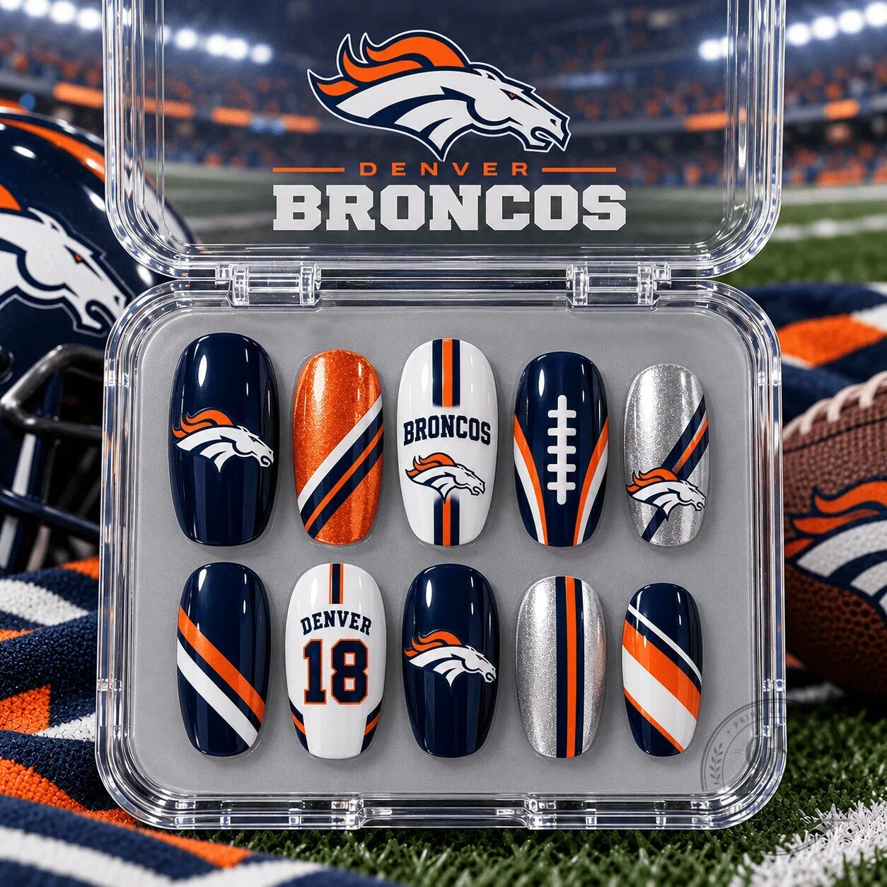 Denver Broncos Football Team Logo and Colors Press-On Nails Set