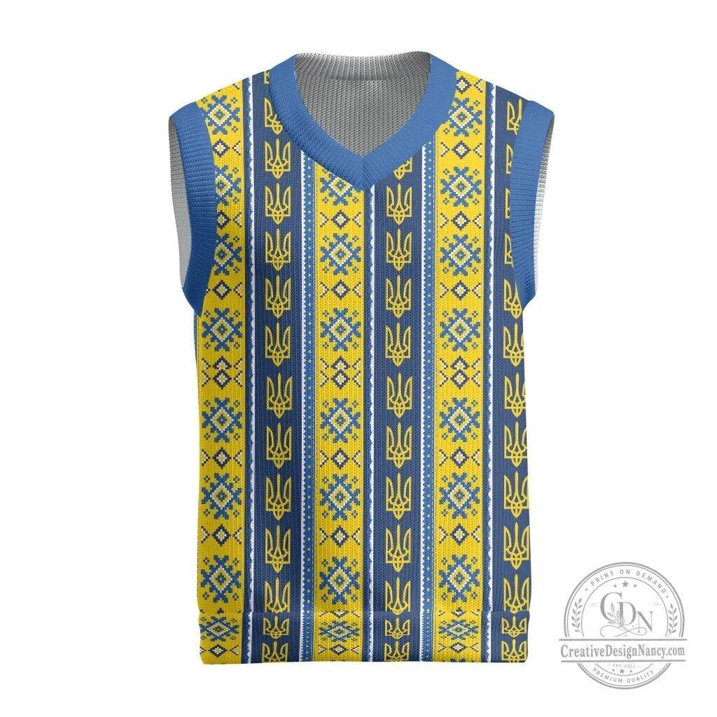 Ukrainian Trident Pattern Knitted V-Neck Vest