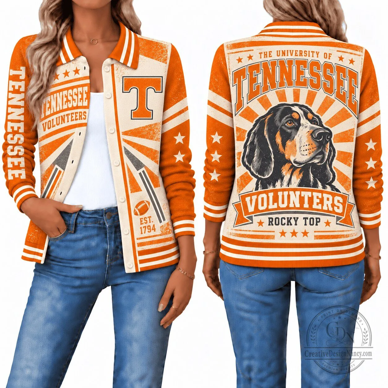 Tennessee Volunteers University Rocky Top Dog Mascot Vintage Style Jacket