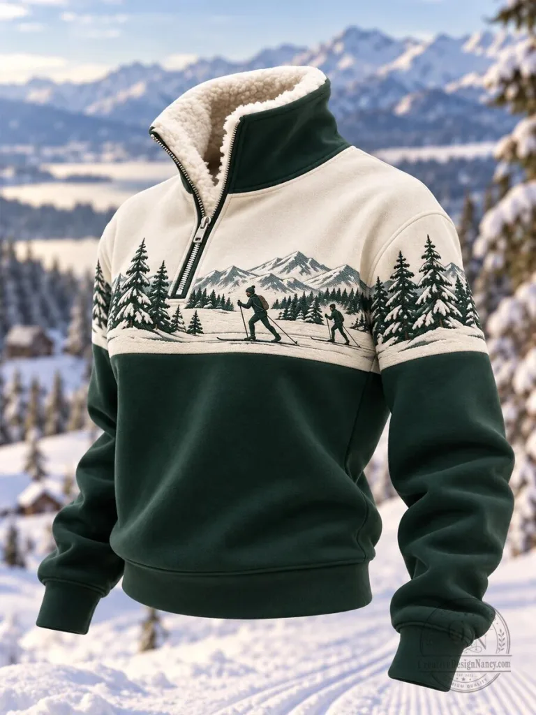 Ski Lovers Ready For Ski Season Casual Plush Zipper Pullover Sweatshirt