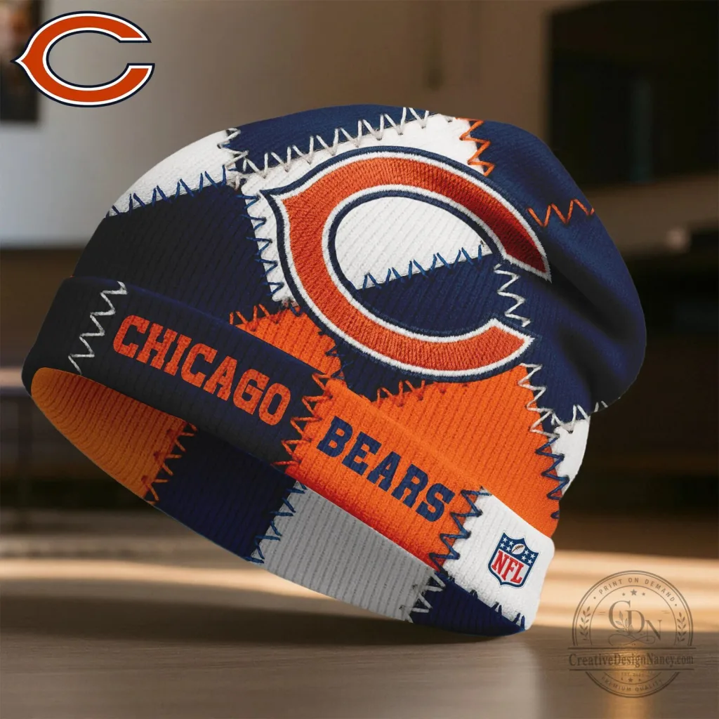 Chicago Bears NFL Team Logo Patchwork Design Knit Beanie Hat