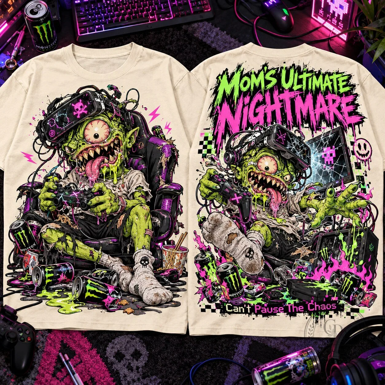 Mom's Ultimate Nightmare Gamer Monster Gaming T-Shirt for Gaming Lovers