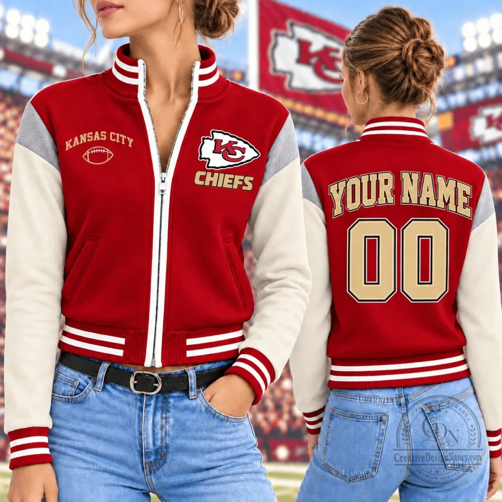 Custom Name and Number Varsity Jacket for Kansas City Chiefs Fans Custom Name and Number Varsity Jacket for Kansas City Chiefs Fans