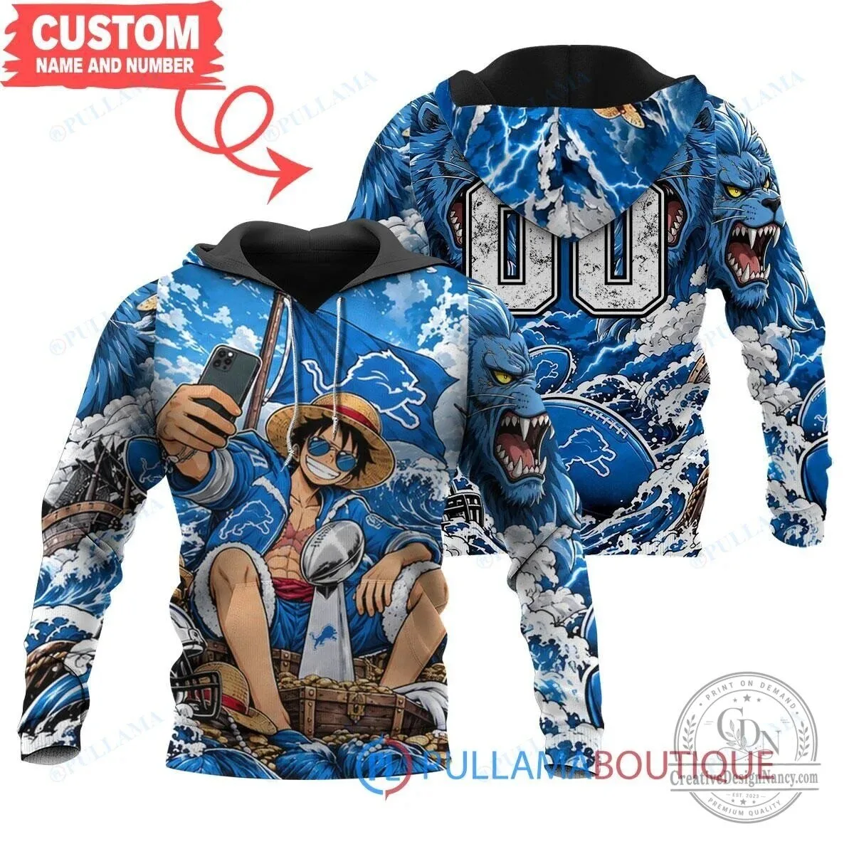 Detroit Lions Monkey D. Luffy One Piece Super Bowl Trophy Hoodie