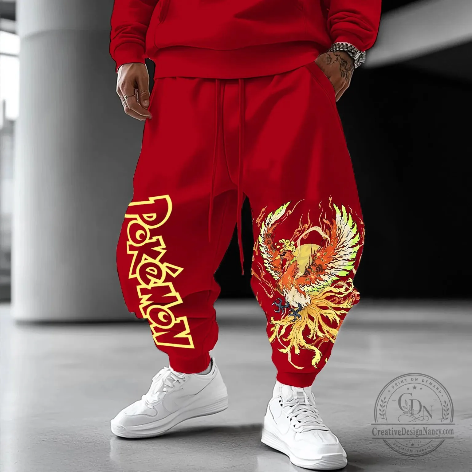 Pokemon Ho-Oh Legendary Phoenix Red Jogger Pants for Men and Women