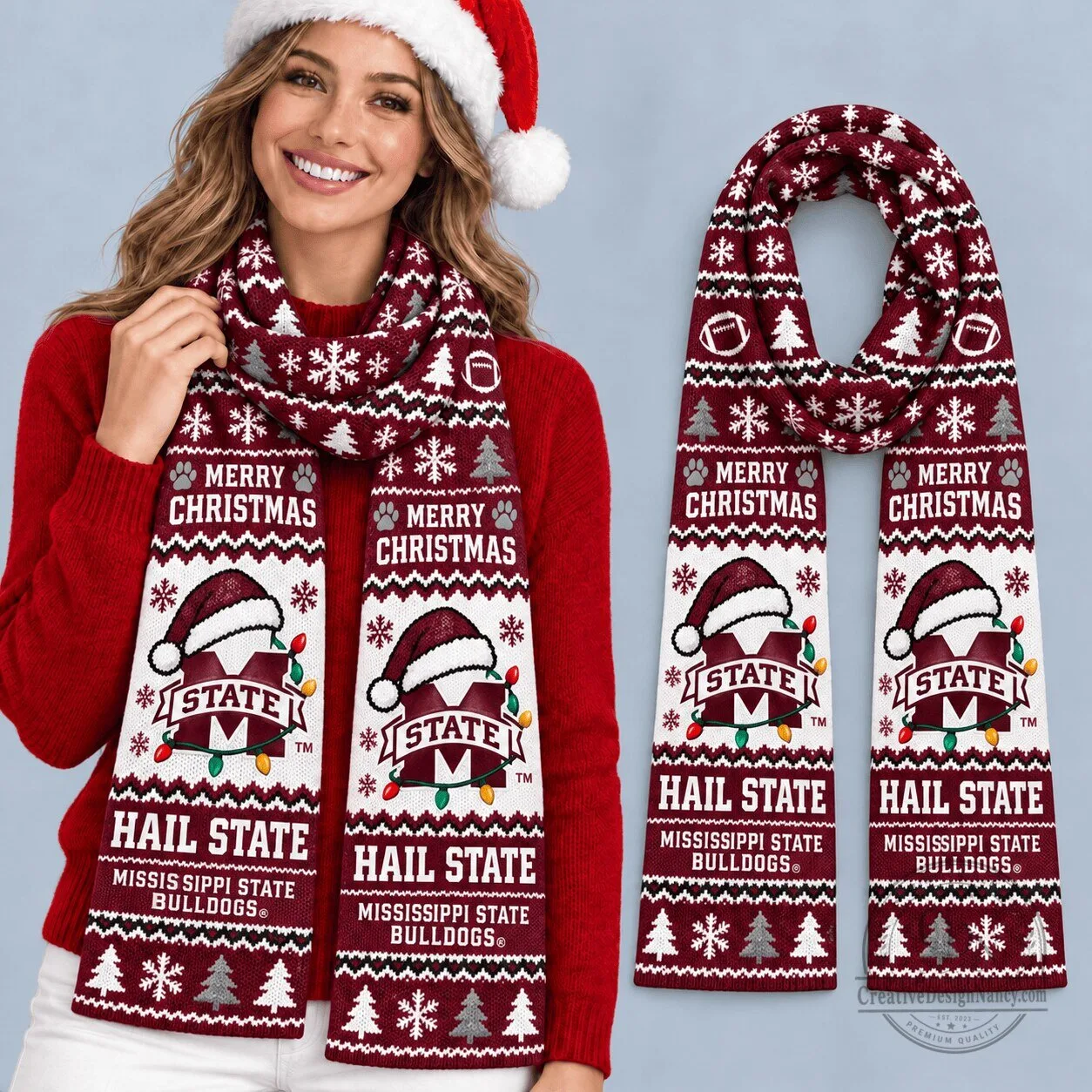 Mississippi State Bulldogs Christmas Scarf - Merry Christmas Holiday Scarf