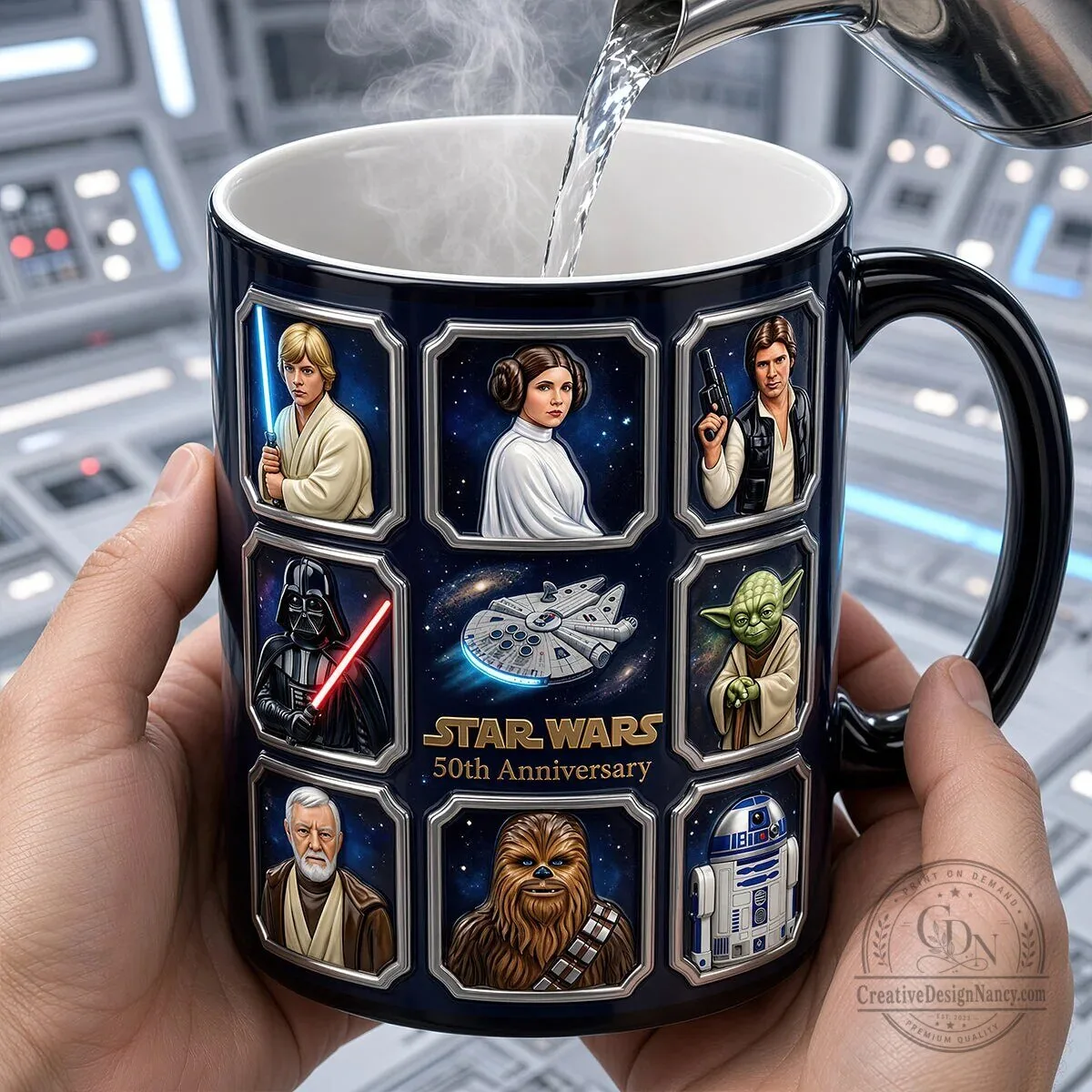 Star Wars 50th Anniversary Characters and Millennium Falcon Black Mug 5 Star Wars 50th Anniversary Characters and Millennium Falcon Black Mug