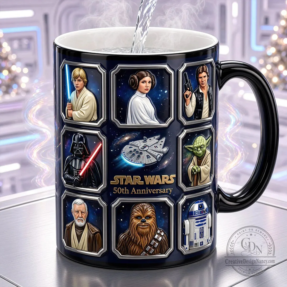 Star Wars 50th Anniversary Characters and Millennium Falcon Black Mug 6 Star Wars 50th Anniversary Characters and Millennium Falcon Black Mug