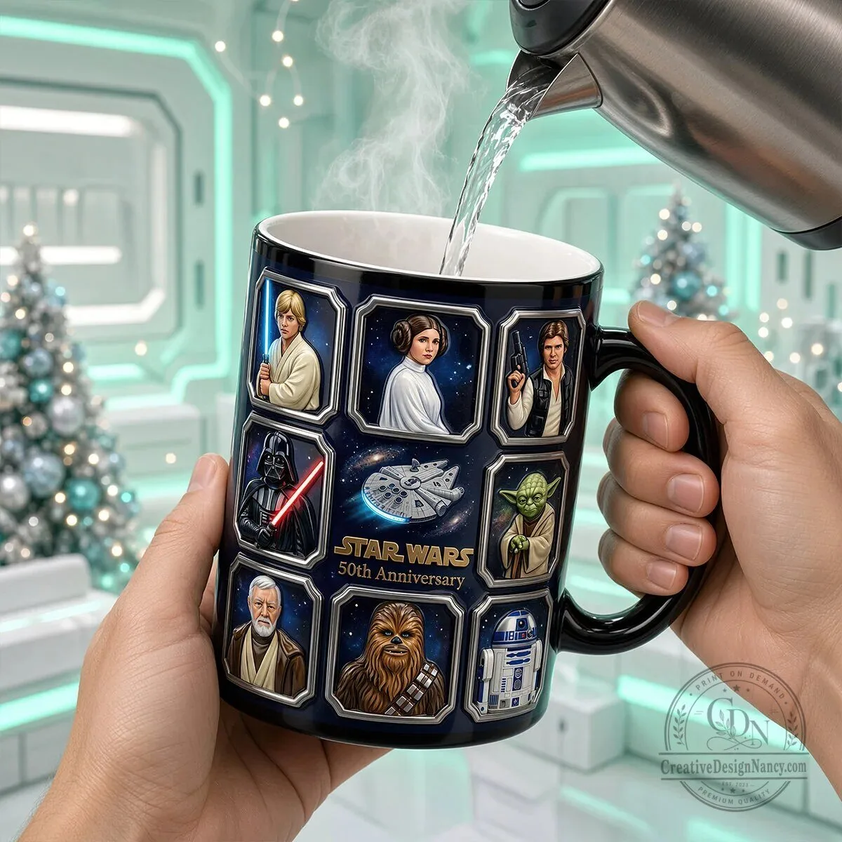 Star Wars 50th Anniversary Characters and Millennium Falcon Black Mug 7 Star Wars 50th Anniversary Characters and Millennium Falcon Black Mug
