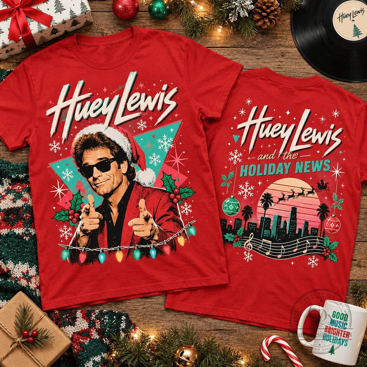 Huey Lewis and The Holiday News Christmas Music Fan T-Shirt