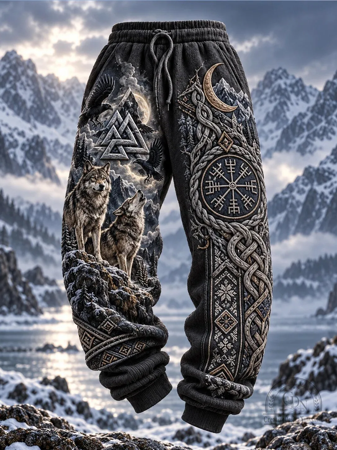 Nordic Wolves Howling Winter Mountain Landscape All Over Print Sweatpants