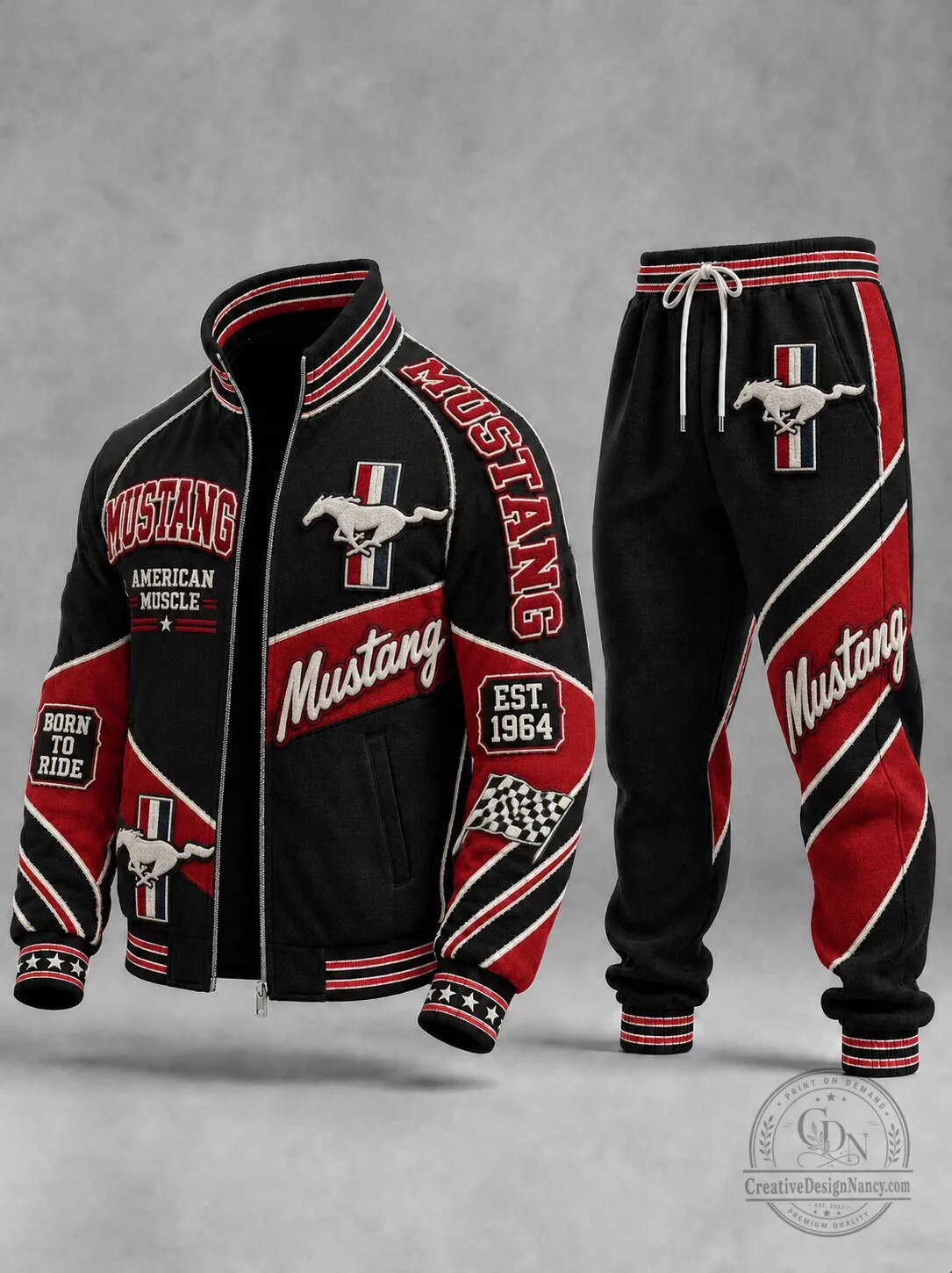 Ford Mustang American Muscle Born To Ride Black Red Colorblock Jacket