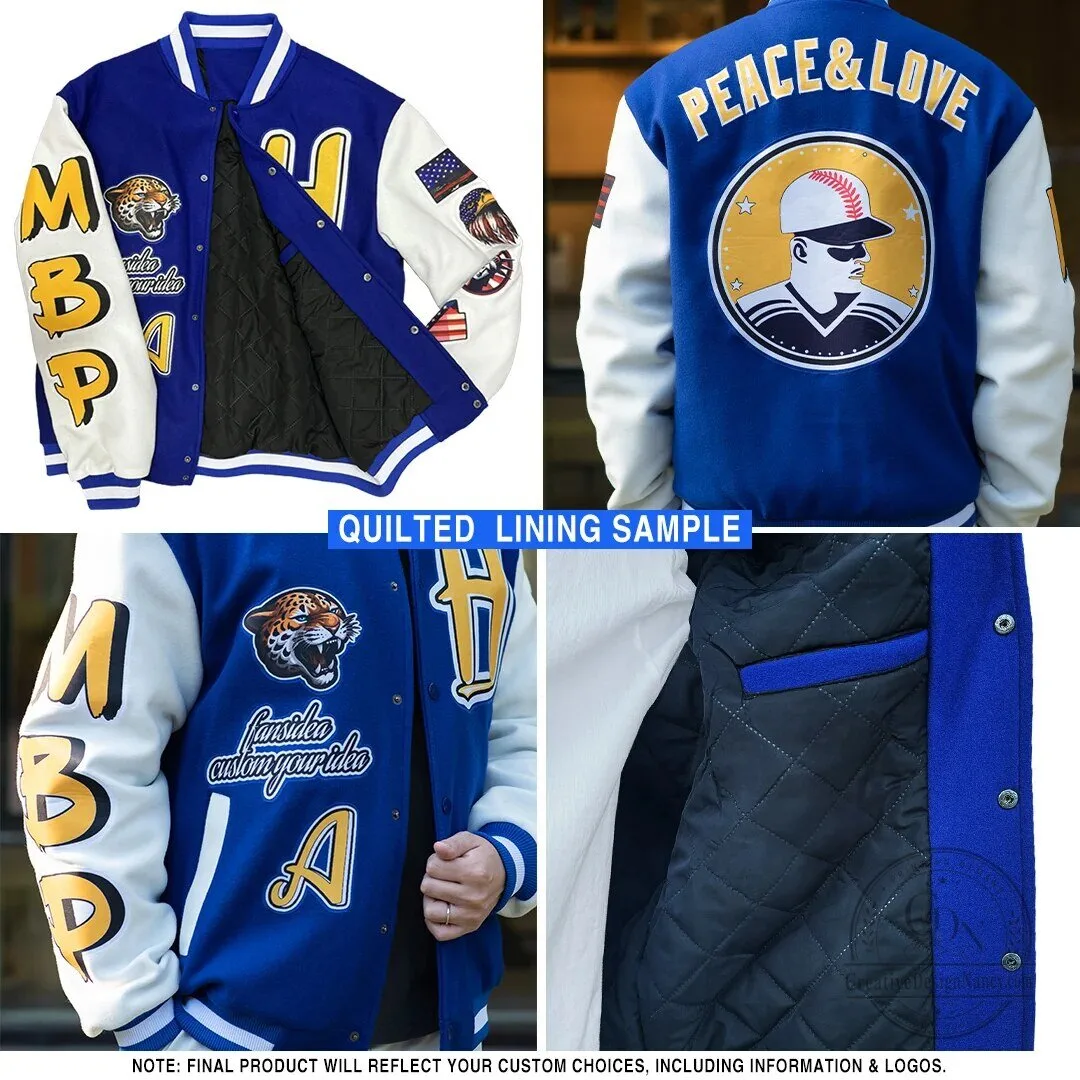 Custom Purple Gold White Arizona Western Cactus Bomber Full-Snap Varsity Letterman Jacket 8 Custom Purple Gold White Arizona Western Cactus Bomber Full-Snap Varsity Letterman Jacket