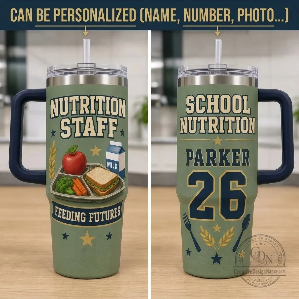 School Nutrition Staff Personalized Tumbler with Handle, Feeding Futures Gift