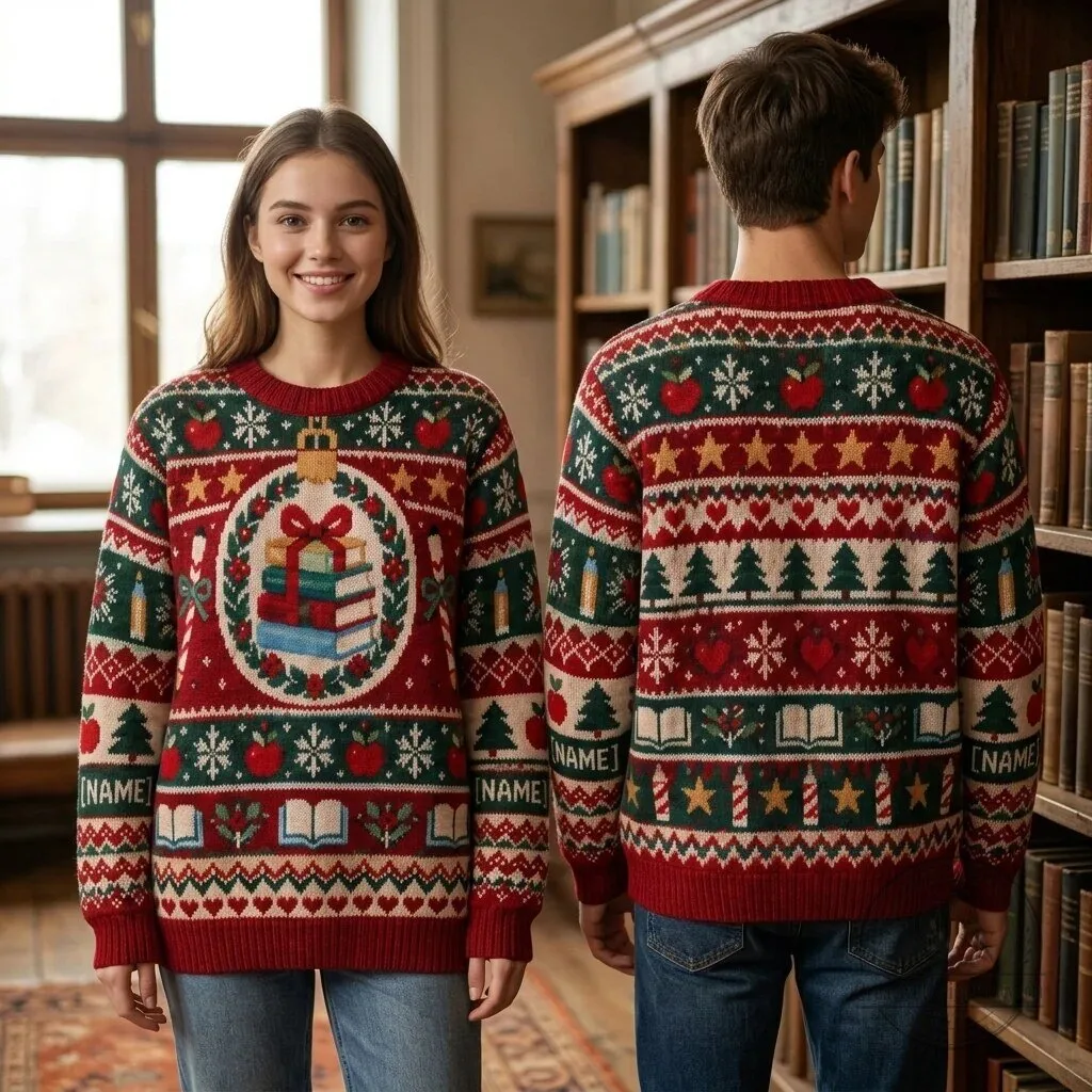 Personalized Paraeducator Christmas Ugly Sweater Holiday Classroom Book Design