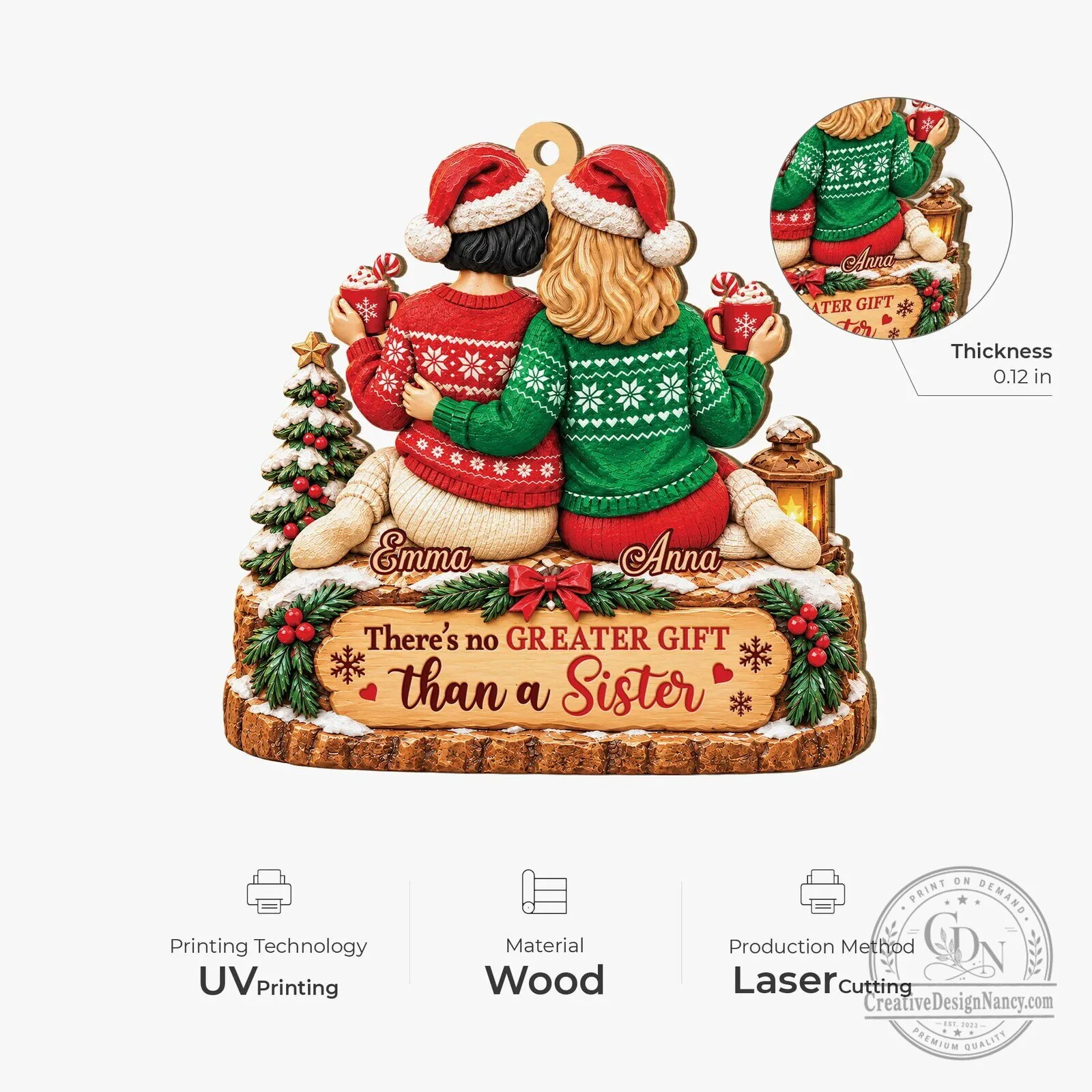 Personalized Sisters Christmas Ornament There's No Greater Gift Than a Sister 8 Personalized Sisters Christmas Ornament There