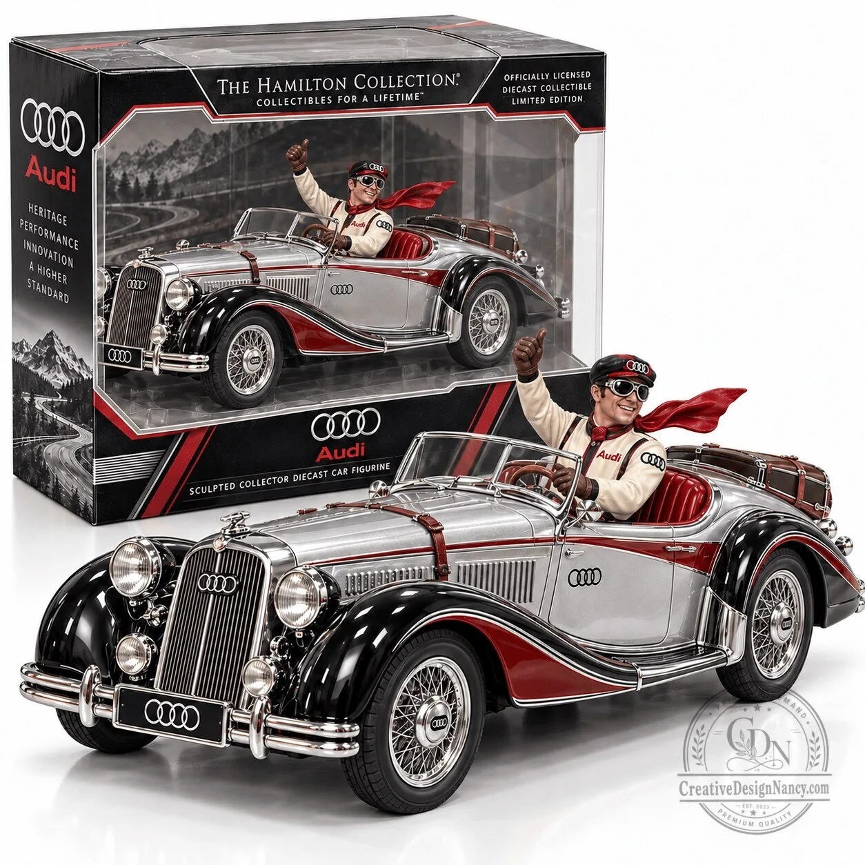Audi Heritage Diecast Car Collectible Figurine with Driver Limited Edition