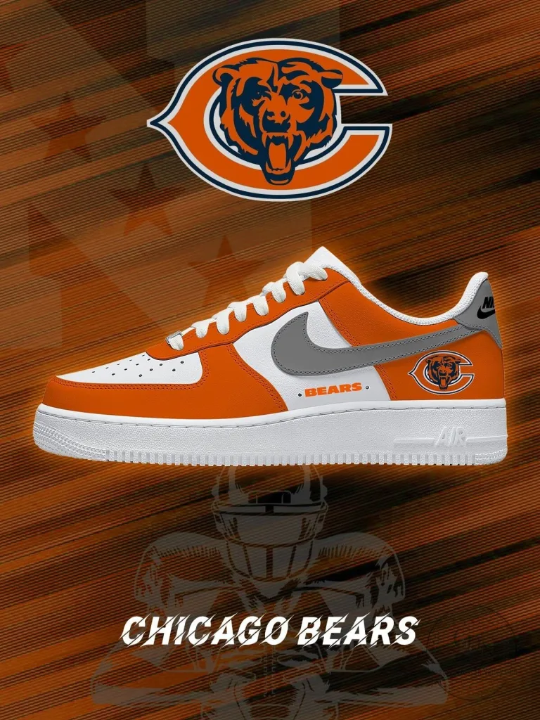 Chicago Bears NFL Team Logo Custom Design White and Orange Sneakers