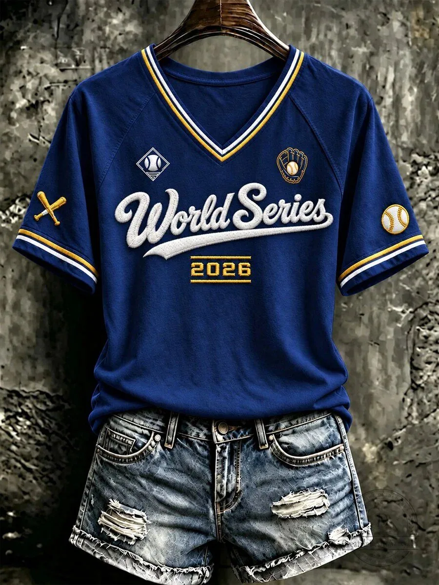 World Series 2026 Baseball Game Day V-Neck Short Sleeve Jersey for Women 1 World Series 2026 Baseball Game Day V-Neck Short Sleeve Jersey for Women