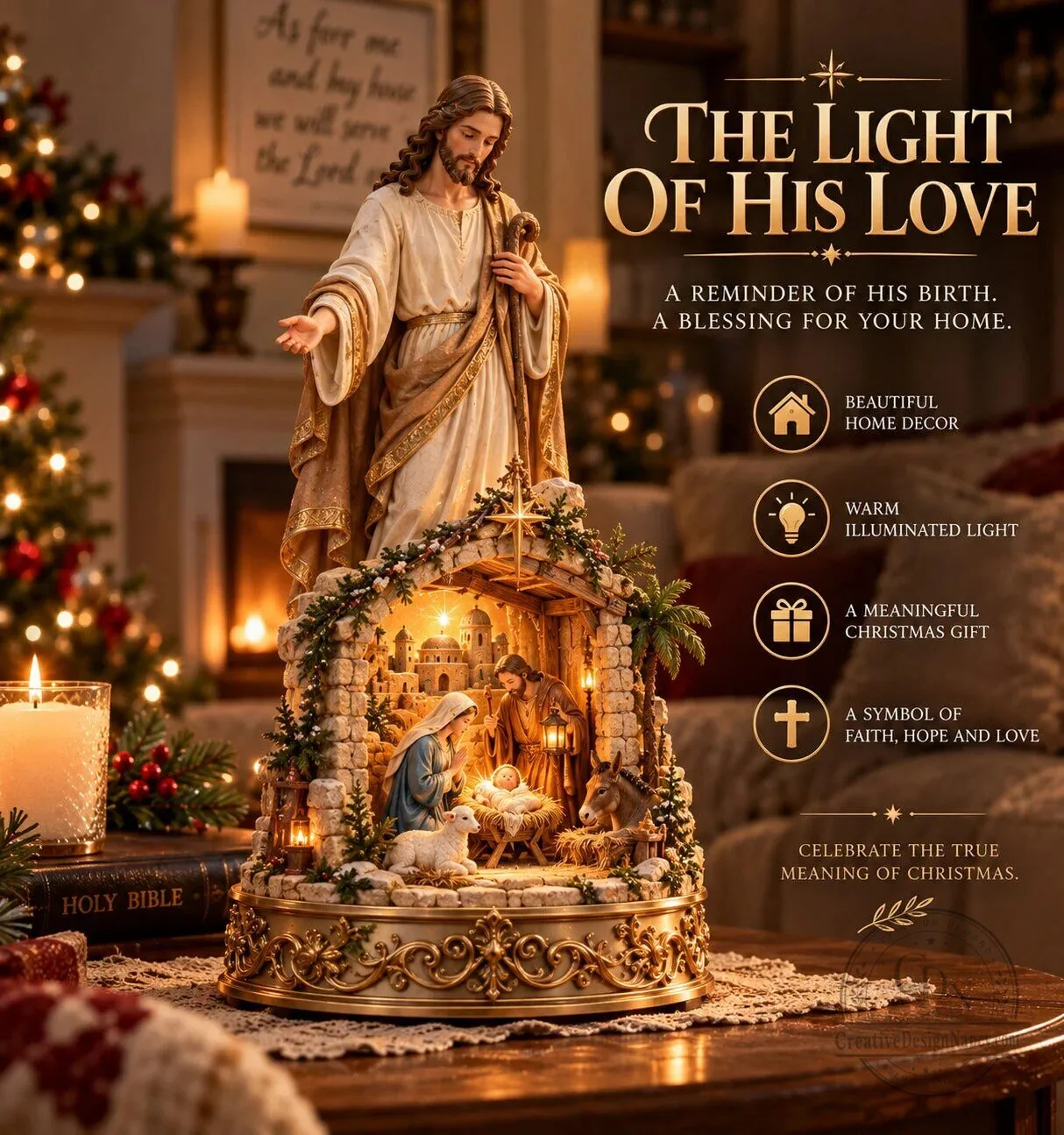 Jesus Christ Nativity Scene Illuminated Sculpture Christmas Home Decor Figurine