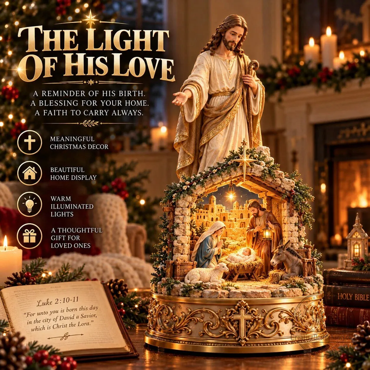 Jesus Christ Nativity Scene Illuminated Sculpture Christmas Home Decor Figurine 6 Jesus Christ Nativity Scene Illuminated Sculpture Christmas Home Decor Figurine