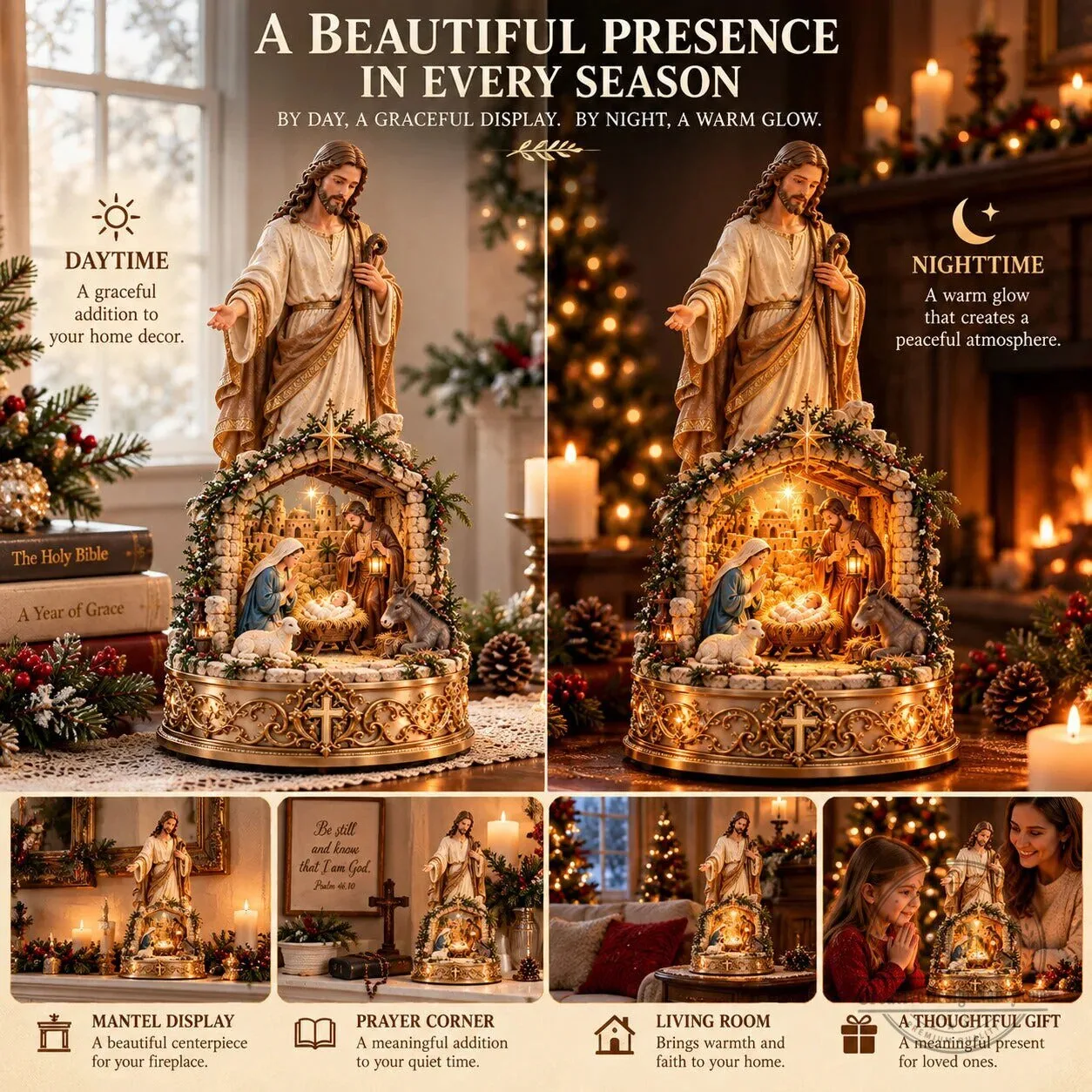 Jesus Christ Nativity Scene Illuminated Sculpture Christmas Home Decor Figurine 8 Jesus Christ Nativity Scene Illuminated Sculpture Christmas Home Decor Figurine