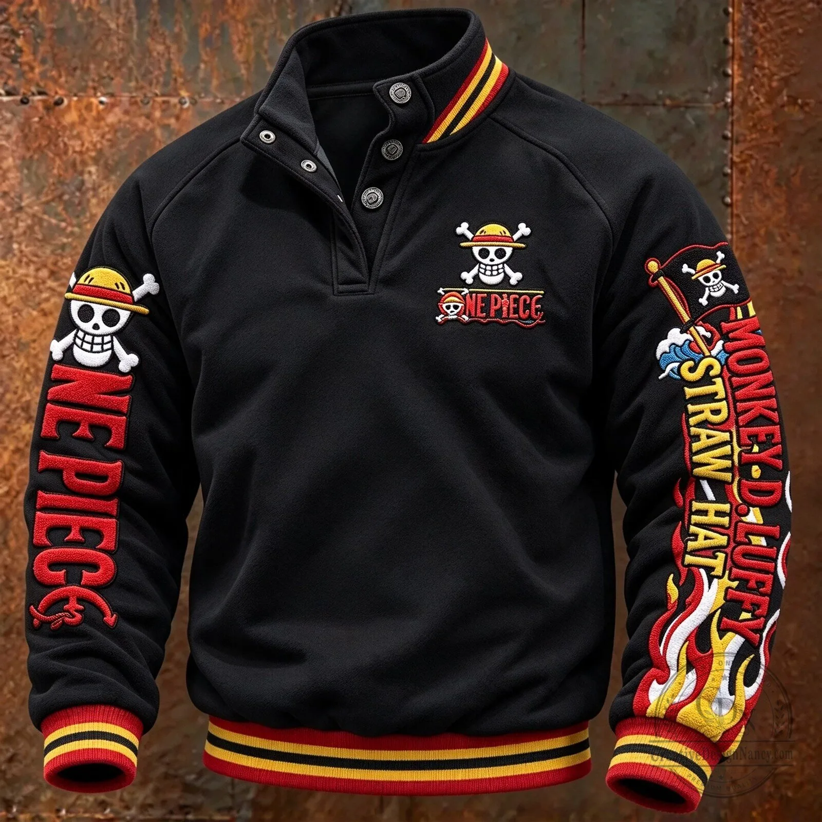 One Piece Monkey D. Luffy Straw Hat Pirate Skull Embroidered Sweatshirt 1 One Piece Monkey D. Luffy Straw Hat Pirate Skull Embroidered Sweatshirt