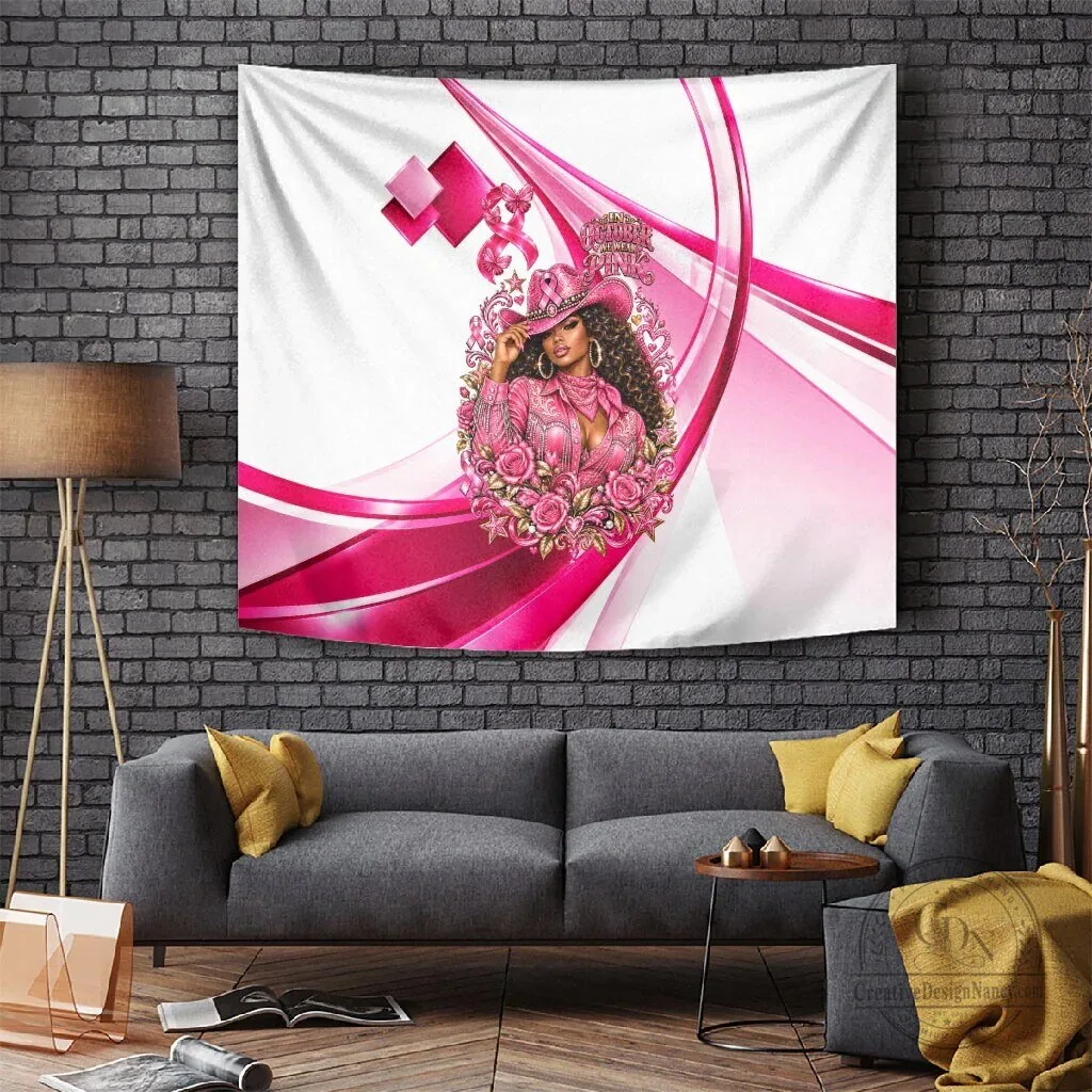 Western Wear Cowgirl Breast Cancer Awareness Pink Ribbon Tapestry Wall Art 3 Western Wear Cowgirl Breast Cancer Awareness Pink Ribbon Tapestry Wall Art