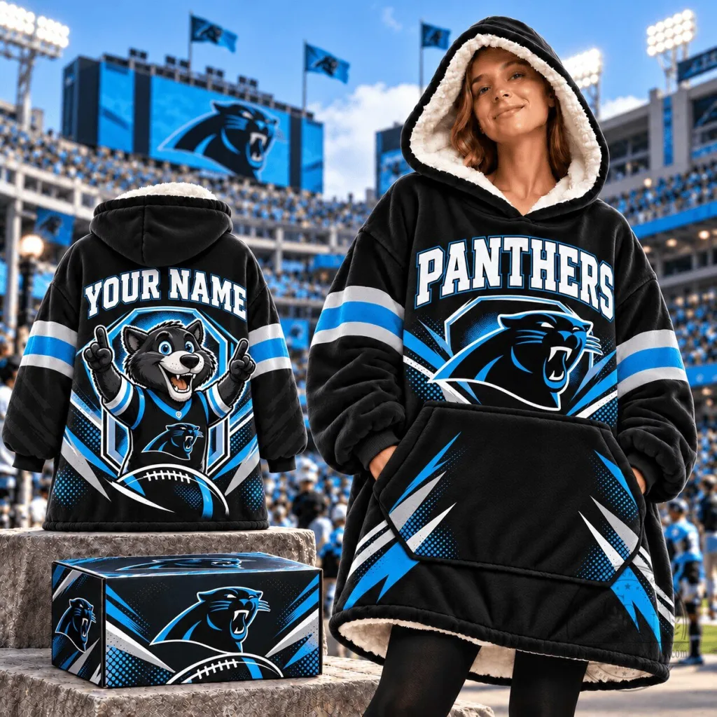 Carolina Panthers NFL Football Team Logo Personalized Wearable Blanket Hoodie Carolina Panthers NFL Football Team Logo Personalized Wearable Blanket Hoodie