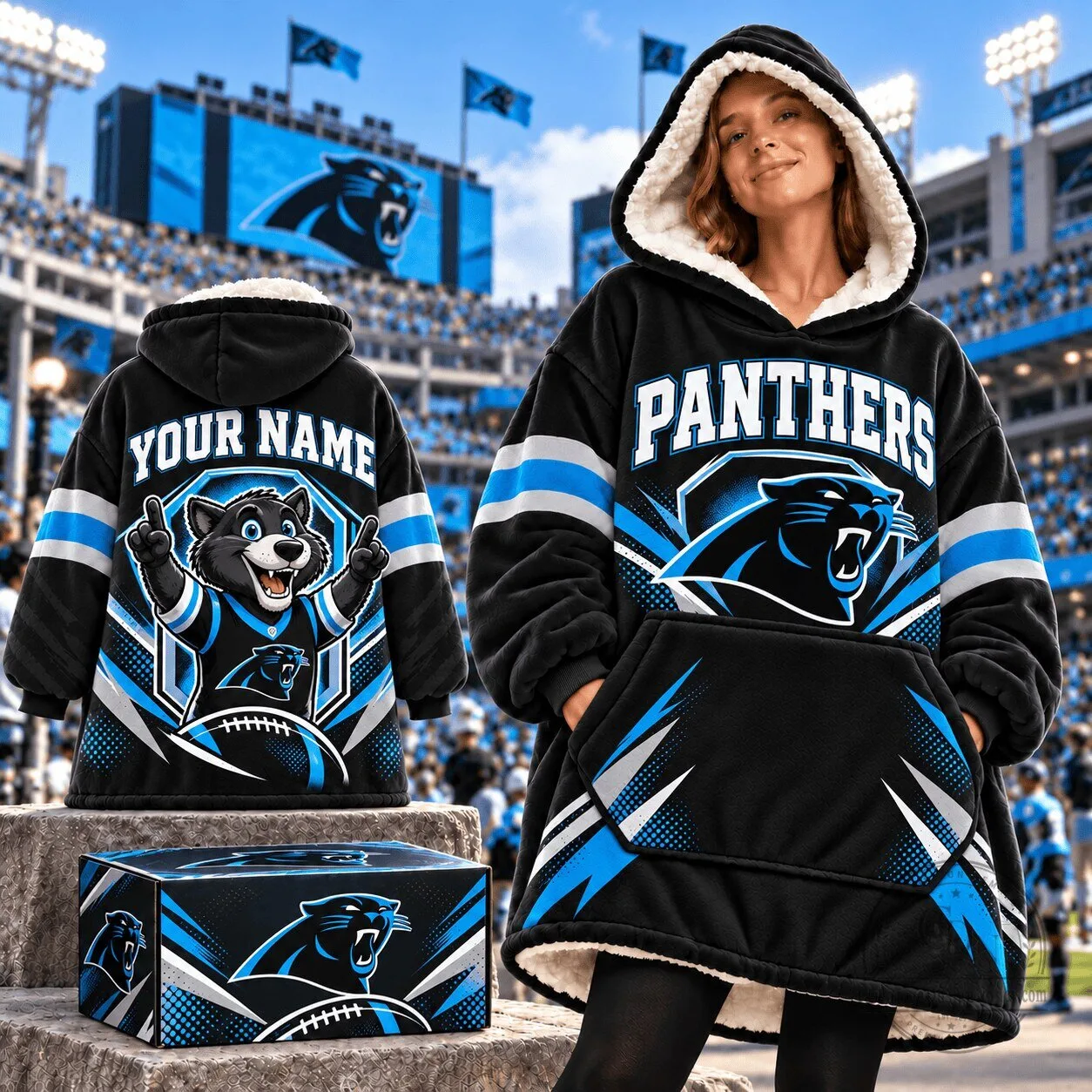 Carolina Panthers NFL Football Team Logo Personalized Wearable Blanket Hoodie