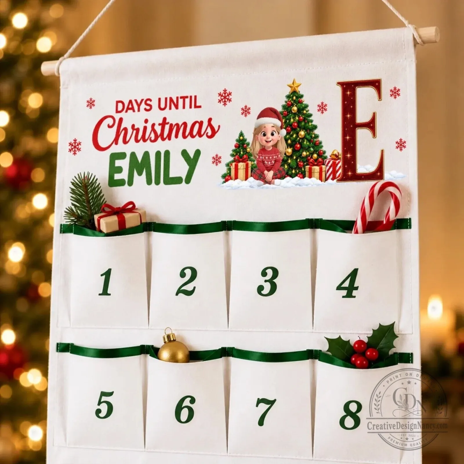 Personalized Christmas Countdown Fabric Advent Calendar with 24 Pockets 5 Personalized Christmas Countdown Fabric Advent Calendar with 24 Pockets