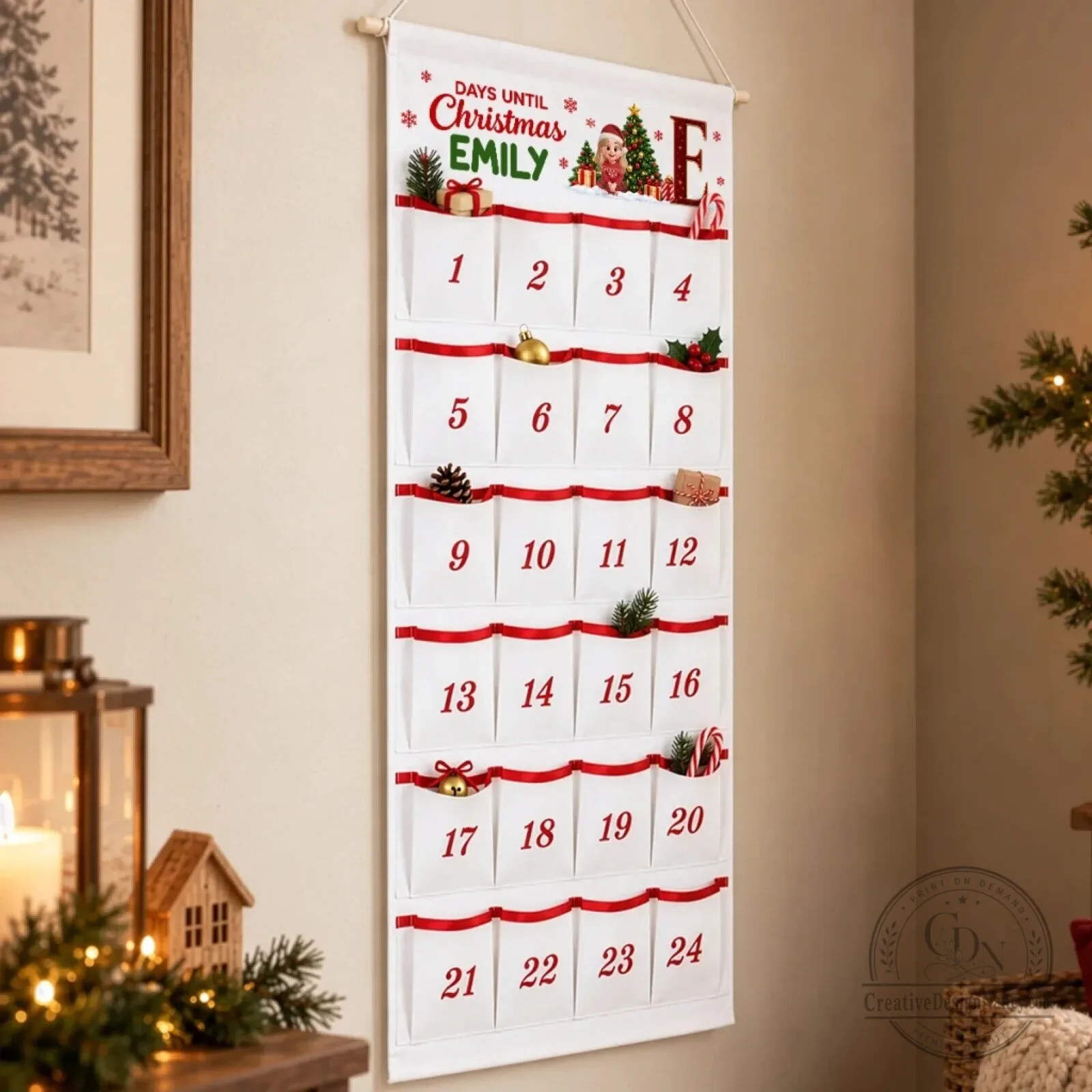 Personalized Christmas Countdown Fabric Advent Calendar with 24 Pockets 6 Personalized Christmas Countdown Fabric Advent Calendar with 24 Pockets