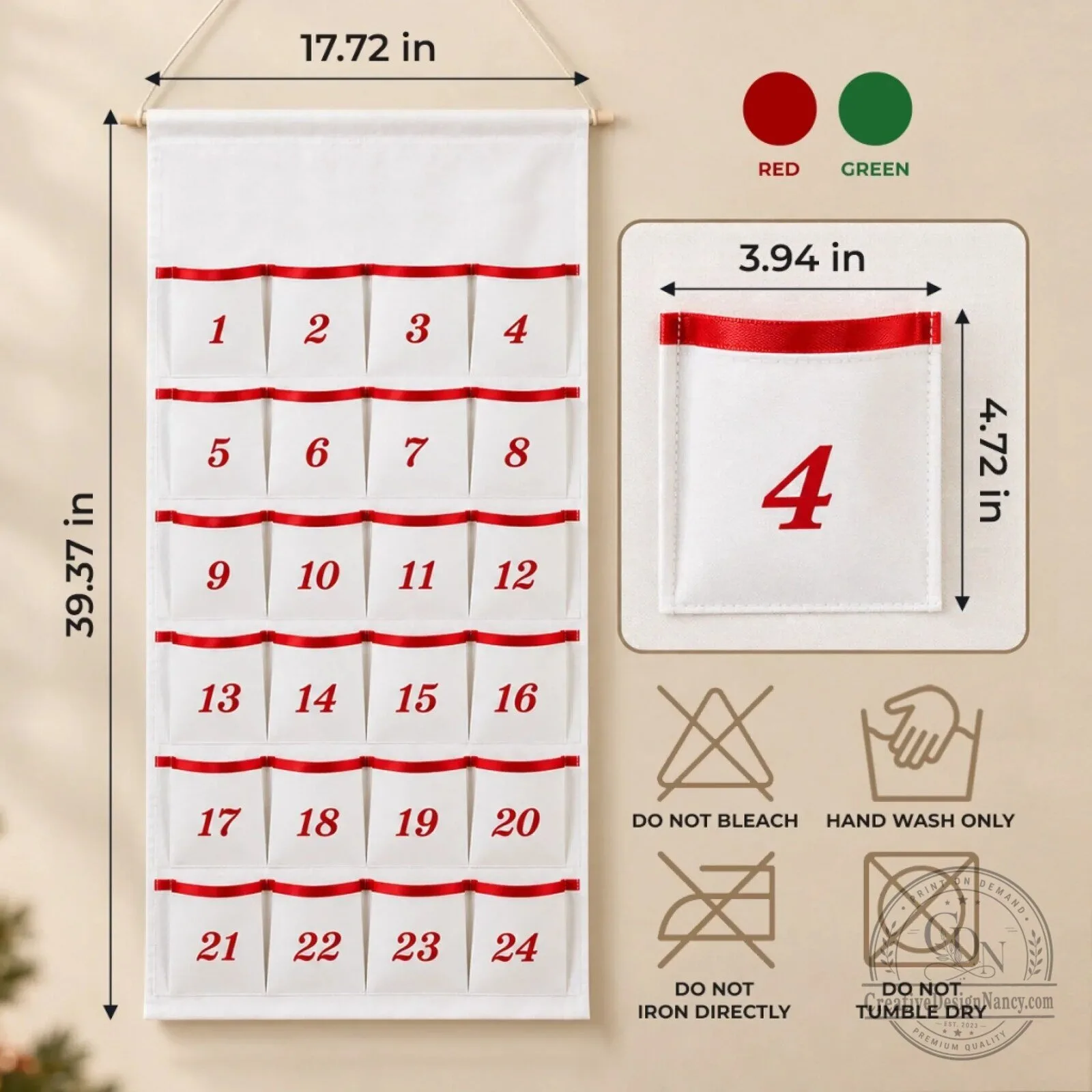 Personalized Christmas Countdown Fabric Advent Calendar with 24 Pockets 7 Personalized Christmas Countdown Fabric Advent Calendar with 24 Pockets