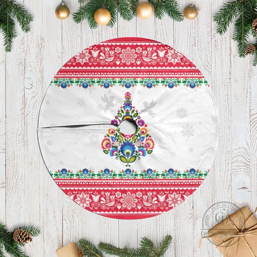 Polish Folk Art Christmas Tree Skirt Traditional Poland Holiday Decor