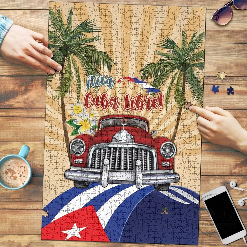 Viva Cuba Libre Retro Car Tropical Vibes Jigsaw Puzzle