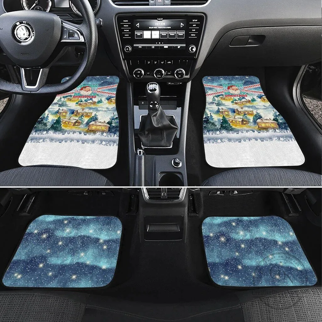 Vintage Santa Claus Christmas Village Car Floor Mats, Winter Holiday Vehicle Decor