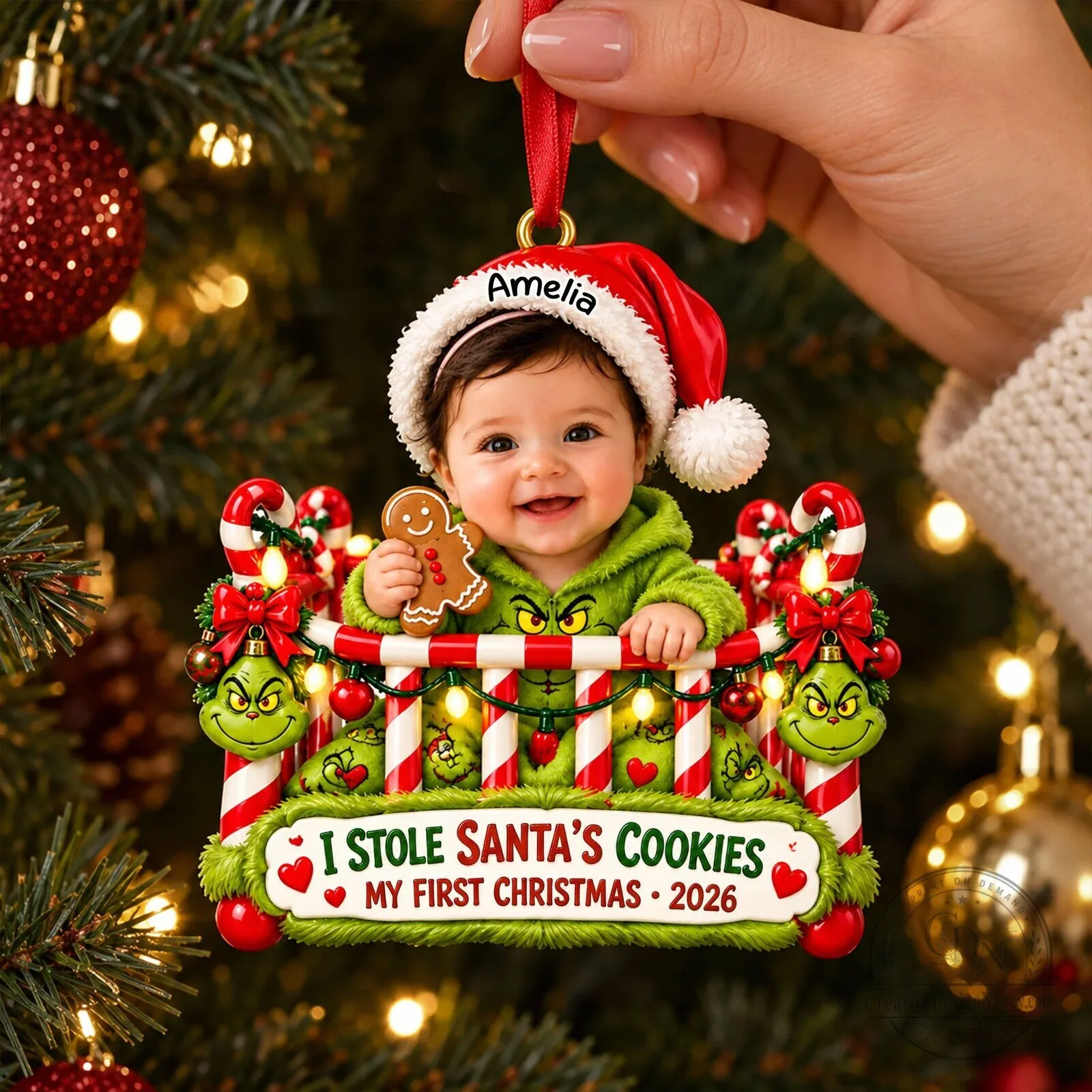 Personalized Baby's First Christmas Grinch Ornament with Custom Photo and Name 4 Personalized Baby