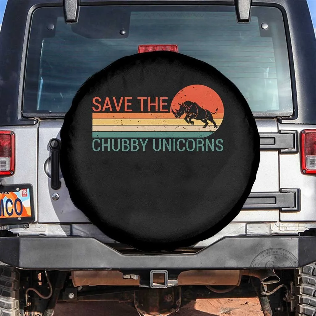 Save The Chubby Unicorns Rhino Retro Sunset Spare Tire Cover Funny Animal Lover Gift