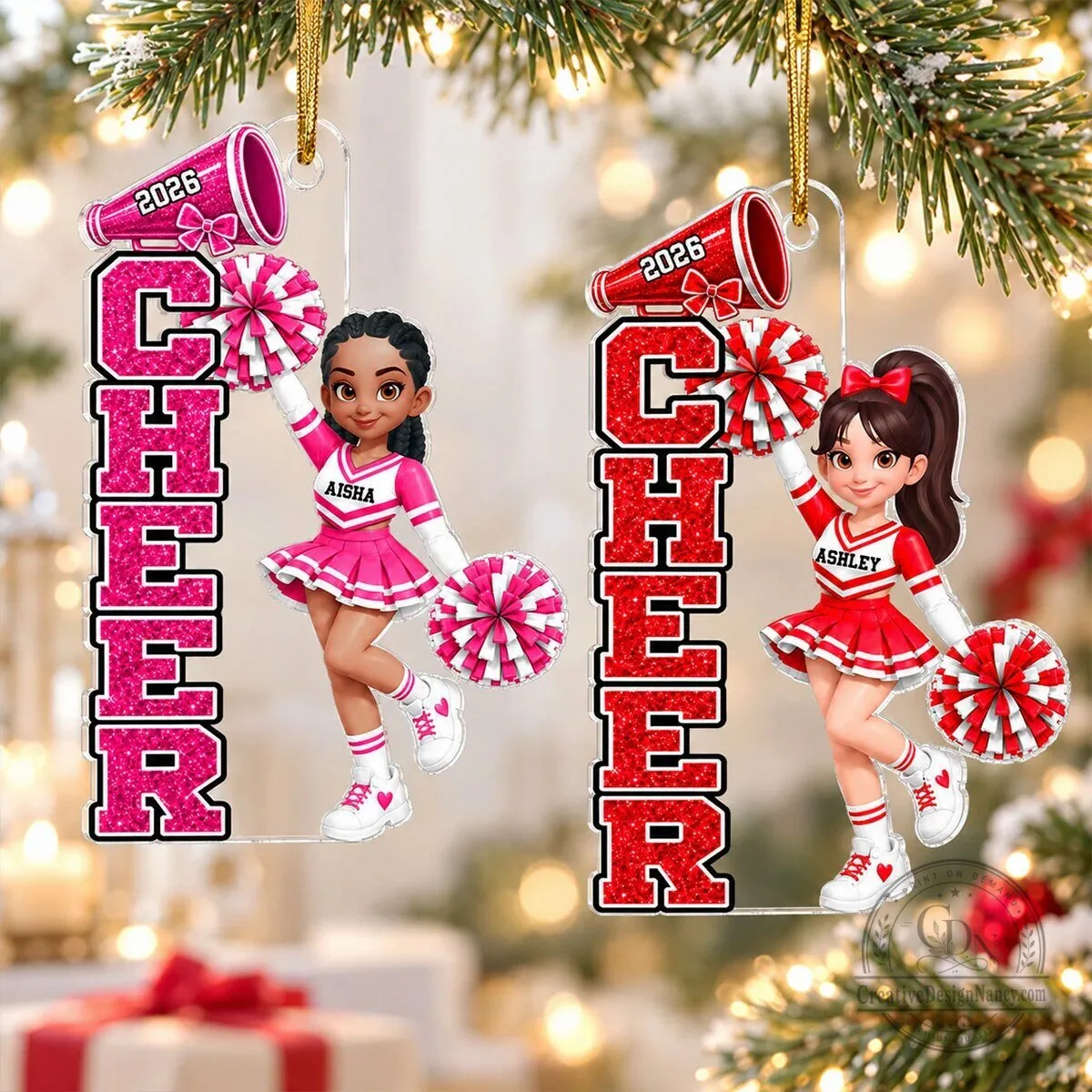 Personalized Cheerleader Christmas Tree Ornament with Custom Name and Year