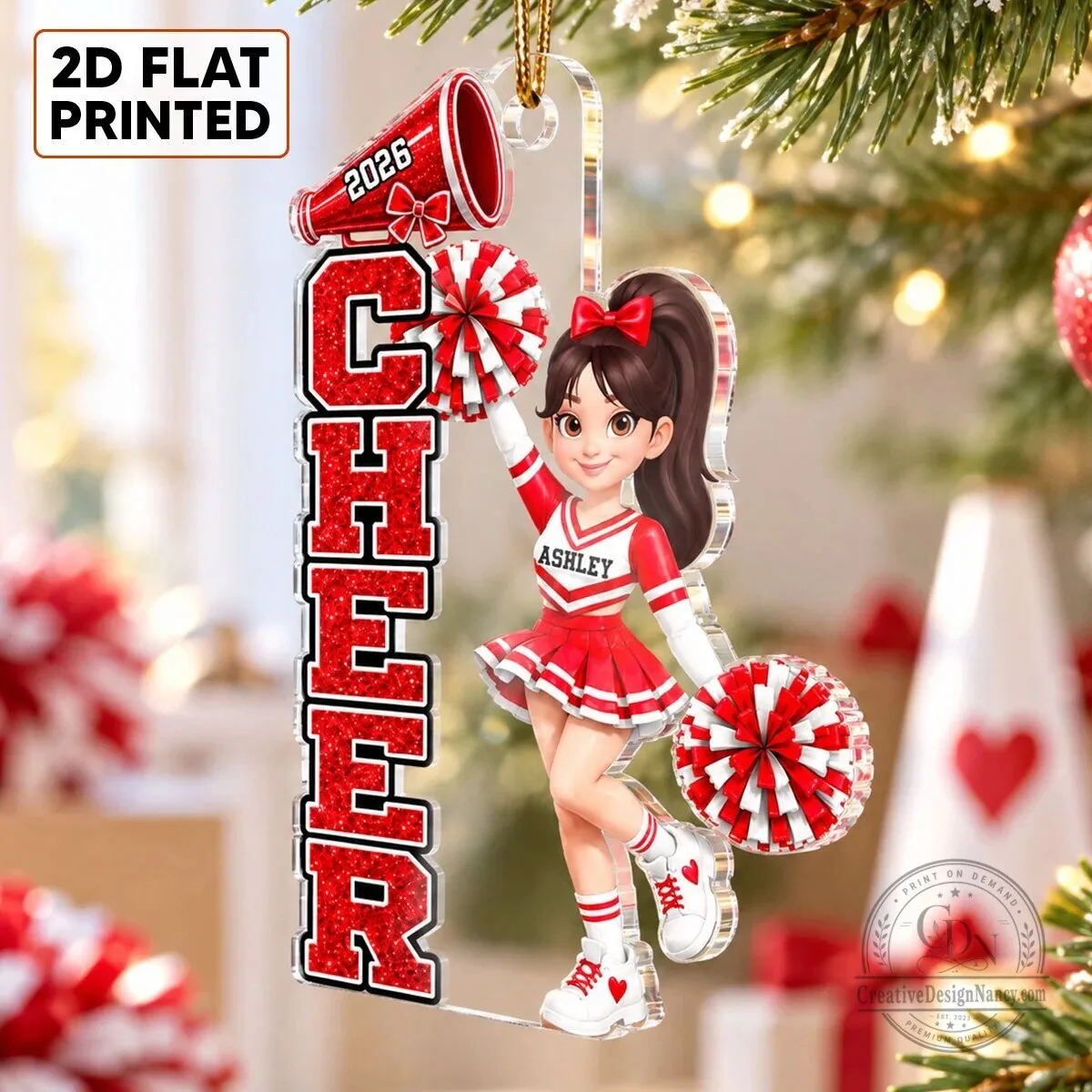 Personalized Cheerleader Christmas Tree Ornament with Custom Name and Year 10 Personalized Cheerleader Christmas Tree Ornament with Custom Name and Year