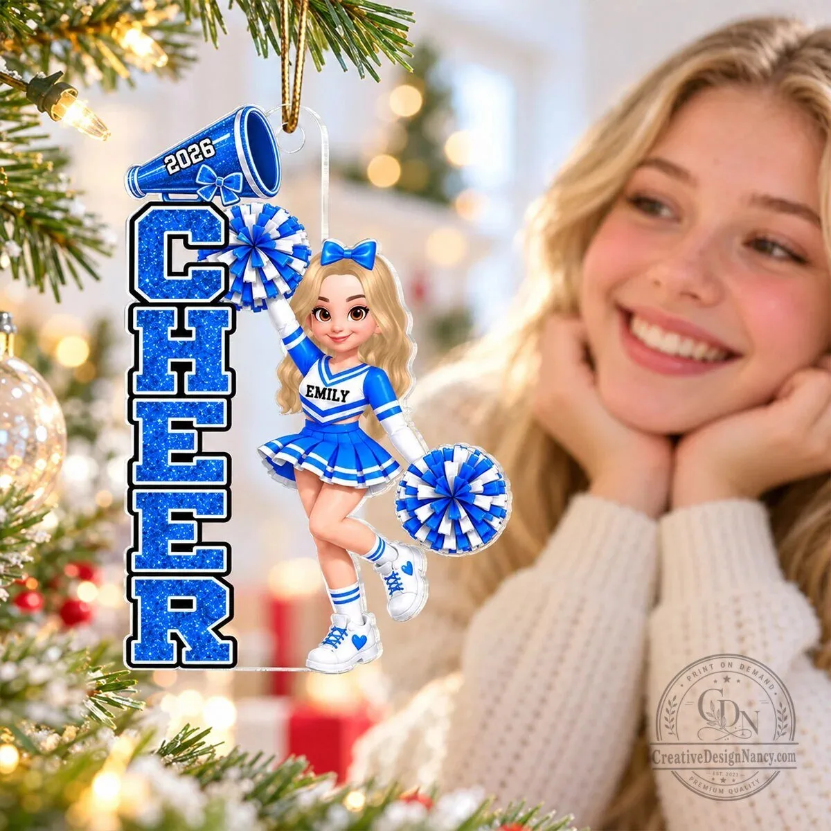 Personalized Cheerleader Christmas Tree Ornament with Custom Name and Year 11 Personalized Cheerleader Christmas Tree Ornament with Custom Name and Year