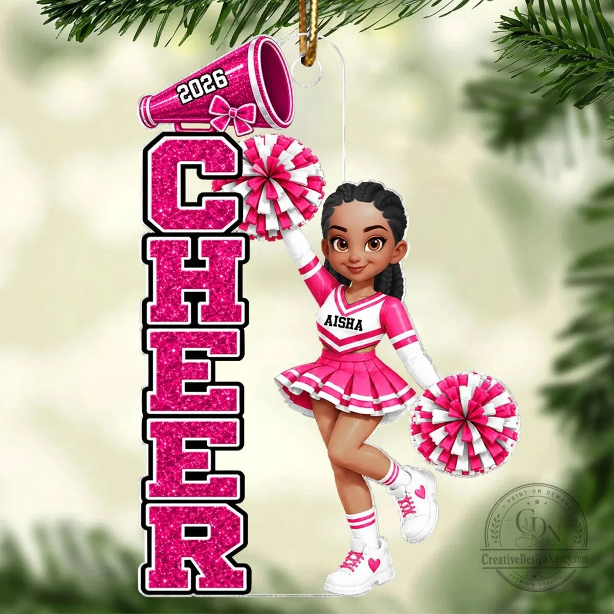 Personalized Cheerleader Christmas Tree Ornament with Custom Name and Year 13 Personalized Cheerleader Christmas Tree Ornament with Custom Name and Year