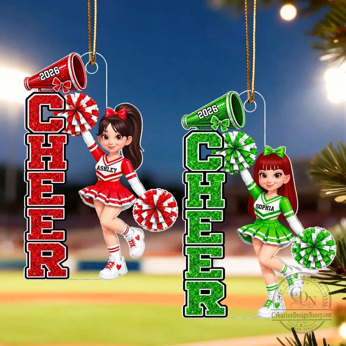 Personalized Cheerleader Christmas Tree Ornament with Custom Name and Year 14 Personalized Cheerleader Christmas Tree Ornament with Custom Name and Year