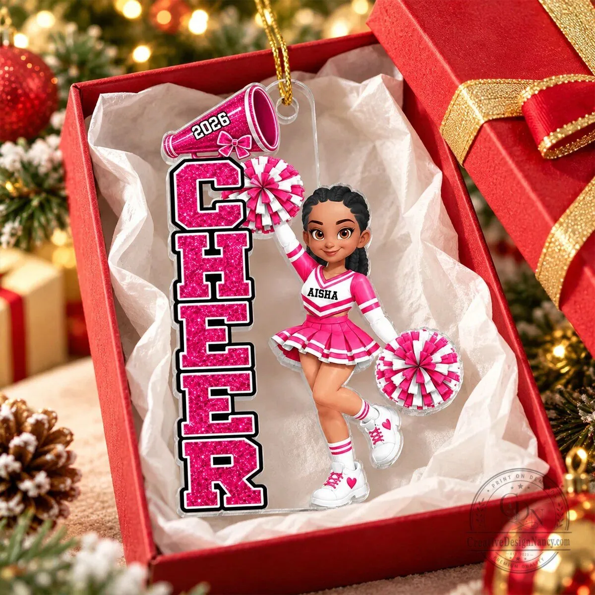 Personalized Cheerleader Christmas Tree Ornament with Custom Name and Year 15 Personalized Cheerleader Christmas Tree Ornament with Custom Name and Year
