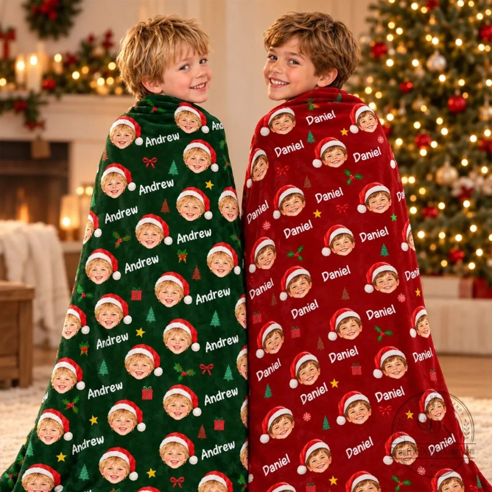 Personalized Kids Christmas Santa Face Photo and Name Custom Blanket 11 Personalized Kids Christmas Santa Face Photo and Name Custom Blanket