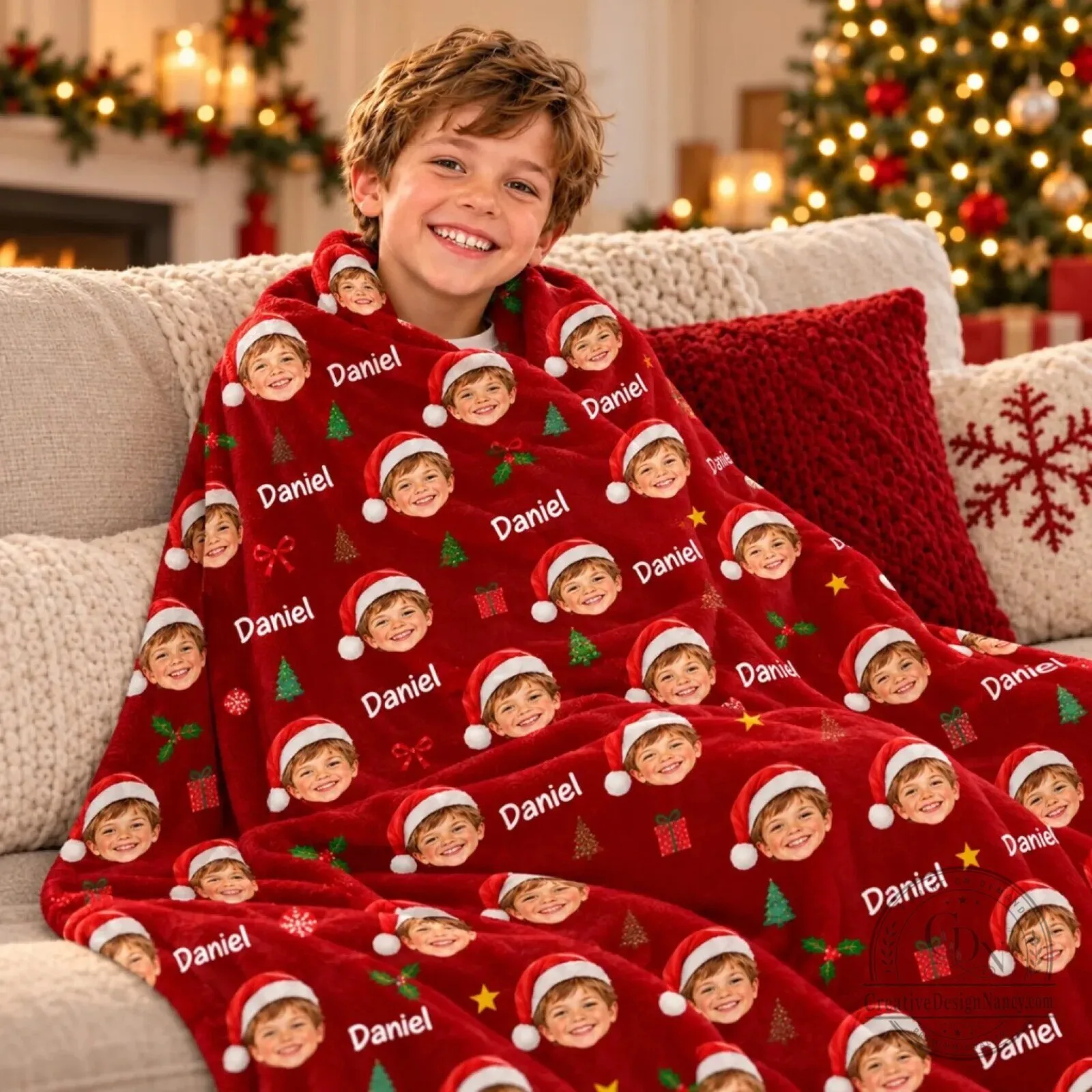 Personalized Kids Christmas Santa Face Photo and Name Custom Blanket 14 Personalized Kids Christmas Santa Face Photo and Name Custom Blanket