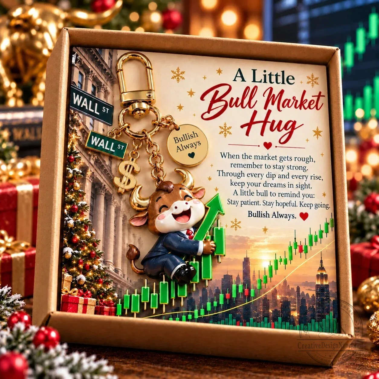 Bull Market Hug Keychain Gift Set for Stock Traders and Investors